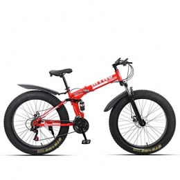 UFD Fahrräder UFD 27 Gang-Dual Suspension Mountain Bikes mit Doppelscheibenbremse für Erwachsene All Terrain Anti-Rutsch 26 Zoll * 4.0 Fat Tire-Gebirgsfahrrad, High-Carbon Stahl Trail Bike, Rot, B