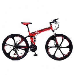 FJW Fahrräder Unisex Mountainbike mit Zwei Federn 21 / 24 / 27 Geschwindigkeiten Klapprahmen MTB-Bike 26 Zoll 6-Speichen-Räder mit Doppelscheibenbremse, Red, 21Speed