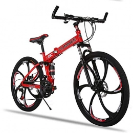 Unisex Mountainbike mit Zwei Federn 26 Zoll Integriertes Rad Kohlenstoffreicher Stahl 21 Geschwindigkeit Doppelscheibenbremse Student Pendlerstadt Faltrad,Red