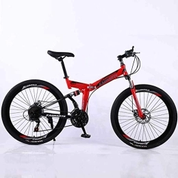 WEHOLY Fahrräder WEHOLY Fahrrad-Mountainbike, 21-Gang-Faltrad mit Doppelfederung, mit 26-Zoll-Speichenrad undDoppelscheibenbremse, für Männer und Frauen, Rot, 27-Gang