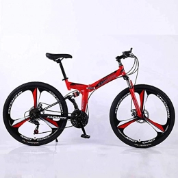 WEHOLY Fahrräder WEHOLY Fahrrad-Mountainbike, 24-Gang-Faltrad mit Doppelfederung, 24-Zoll-3-Speichen-Rädern und Doppelscheibenbremse, für Männer und Frauen, rot, 27-Gang