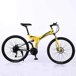 WEHOLY Fahrräder WEHOLY Fahrrad-Mountainbike, 24-Gang-Faltrad mit Doppelfederung, 24-Zoll-Speichenrad und Doppelscheibenbremse, für Männer und Frauen, gelb, 27-Gang
