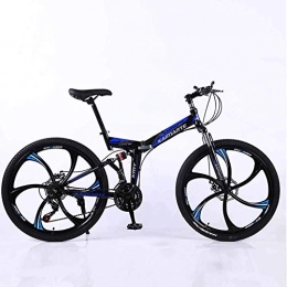 WEHOLY Fahrräder WEHOLY Fahrrad Mountainbike Klapprahmen MTB Bike Dual Suspension Herren Fahrrad 27 Geschwindigkeiten 26 Zoll 6-High-Carbon Stahl Fahrrad Scheibenbremsen, blau, 24-Fach