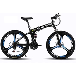 WEHOLY Fahrräder WEHOLY Fahrrad-Unisex-Mountainbike, 27-Gang-Faltrad mit Doppelfederung, 24-Zoll-3-Speichen-Rädern und Doppelscheibenbremse, für Männer und Frauen, schwarz, 27-Fach