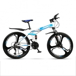 WJH Fahrräder WJH 26-Zoll-Mountainbikes, Folding High Carbon Stahl FrameVariable Geschwindigkeit Doppelstoßdämpfung Klapprad, Blau, 3 Spokes 27 speeds