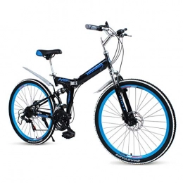 WYZQ Fahrräder WYZQ 24-Zoll-Folding Mountainbike, Erwachsene Straßen Variable Speed ​​Fahrrad, Haupt Carbon Steel Weicher Heckrahmen, Doppelscheibenbremse, Doppelstoßdämpfung, Blau