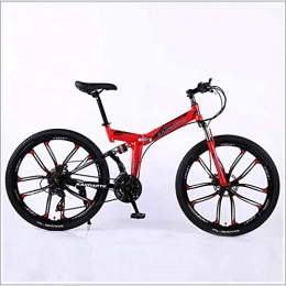 XER Zusammenklappbare Mountainbike XER Mountain Bike Folding Rahmen MTB Bike Doppelaufhebung Mens-Fahrrad 27 Geschwindigkeiten 26 Zoll 10-High-Carbon Stahl Fahrradscheibenbremse, Rot, 27 Speed