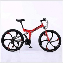 XER Zusammenklappbare Mountainbike XER Mountain Bike Folding Rahmen MTB Bike Doppelaufhebung Mens-Fahrrad 27 Geschwindigkeiten 26 Zoll 6-High-Carbon Stahl Fahrradscheibenbremse, Rot, 21 Speed