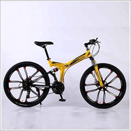 XER Fahrräder XER Mountainbike 24 Speed ​​Steel High-Carbon Stahl 24 Zoll 10-Speichen-Räder Doppelaufhebung Faltrad für Pendler City, Gelb, 27 Speed