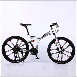 XER Fahrräder XER Mountainbike 24 Speed ​​Steel High-Carbon Stahl 24 Zoll 10-Speichen-Räder Doppelaufhebung Faltrad für Pendler City, Weiß, 21 Speed