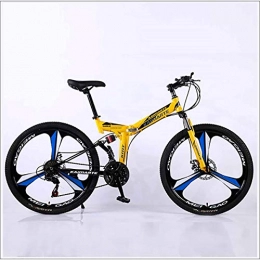 XER Fahrräder XER Mountainbike 27 Speed ​​Steel High-Carbon Stahl 24 Zoll 3-Speichen-Räder Doppelaufhebung Faltrad für Pendler Stadt, Gelb, 27 Speed
