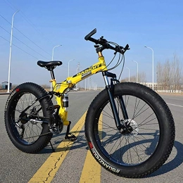 XIAOFEI Zusammenklappbare Mountainbike XIAOFEI 21-Gang-Mountainbike 26 * 4.0 Fat Tire Bikes Stoßdämpfer Fahrrad Snowbike, zusammenklappbare Variable Offroad-Schneemobil Wide-Reifen, Gelb, 24"