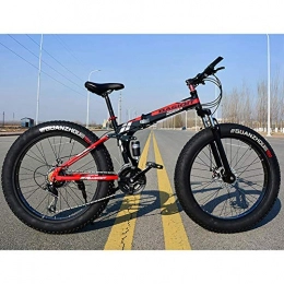 XIAOFEI Zusammenklappbare Mountainbike XIAOFEI 21-Gang-Mountainbike 26 * 4.0 Fat Tire Bikes Stoßdämpfer Fahrrad Snowbike, zusammenklappbare Variable Offroad-Schneemobil Wide-Reifen, Rot, 24"