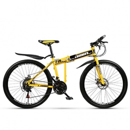 XIGE Fahrräder XIGE Faltbares Mountainbike fr Erwachsene 24 / 26 Zoll MTB-Fahrrad mit Speichenrad, 21-Gang-Fahrrad MTB-Getriebe mit Vollfederung Doppelscheibenbremsen Mountainbike-yellow-26inch