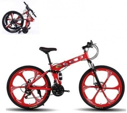 XSLY 26-Zoll-Folding Mountain Bikes BMX Bikes Box High Carbon Stahl Mountainbike-Erwachsene Fahrrad-Way Out of Autobahn (Color : Rot)