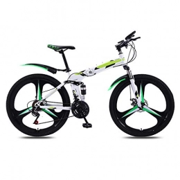 XYSQ Zusammenklappbare Mountainbike XYSQ 24in Folding Mountain Fahrrder, Erwachsene Faltrad High Carbon Stahl Full Suspension Rahmen Fahrrder Falten, Folding 24 / 26 Zoll-Doppelscheibenbremsen (21 Speed) (Color : Green, Size : 24 in)