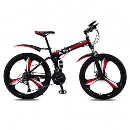XYSQ Fahrräder XYSQ 24in Folding Mountain Fahrrder, Erwachsene Faltrad High Carbon Stahl Full Suspension Rahmen Fahrrder Falten, Folding 24 / 26 Zoll-Doppelscheibenbremsen (21 Speed) (Color : Red, Size : 24 in)