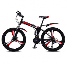 XYSQ Speed Fahrrad Mountainbike, Erwachsene Faltrad High Carbon Stahl Full Suspension Rahmen Fahrrder Folding, Falten 26 Zoll-Doppelscheibenbremsen (21 Speed) (Color : Red, Size : 26 in)