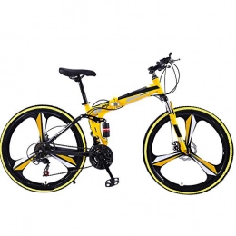 YGTMV Fahrräder YGTMV Mountainbike für Erwachsene, 66 cm (26 Zoll), Geländefahrrad, aus Karbonstahl, klappbar, 24 Gänge, vollgefederte Gänge, Doppelscheibenbremsen L gelb