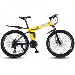 YSHCA 26 Zoll Mountain Bike, 24 Gang-Schaltung Faltbares Mountainbike 40 Spoke Kohlenstoffreicher Stahl MTB Fahrrad Scheibenbremse Vollfederung für Herren und Damen,Yellow