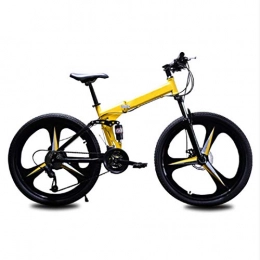 Yunyisujiao Fahrräder Yunyisujiao Rennrad, 24 / 26-Zoll-Doppelscheibenbremse, 21-Gang-Fahrrad MTB Mit Vollfederung, Mit Doppelscheibenbremse MTB-Fahrradrahmen Aus Kohlenstoffstahl (Color : Yellow, Size : 24)