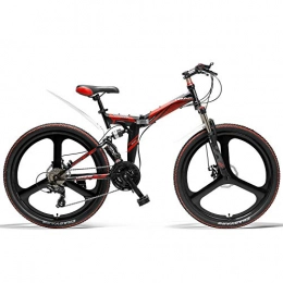 ZHANGYY 26 Inch Folding Bicycle, 21 Speed Mountain Bike, Front & Rear Disc Brake, Integrated Wheel, Full Suspension