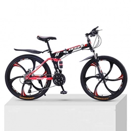 ZKHD Fahrräder ZKHD 21-Gang 6-Rad-Fahrrad Mountainbike Erwachsene Folding Doppel Dmpfung Off-Road Variable Speed Unisex Fahrrad, Anti-Rutsch-Wear-Resistant Reifen, Black red, 26 inch