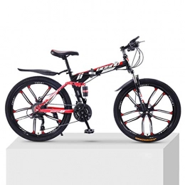ZKHD Fahrräder ZKHD 24-Gang-10-Messer Rad Mountainbike Fahrrad Für Erwachsene Doppelstoßdämpfer Falten Offroad-Variabler Geschwindigkeit Unisex Fahrrad, Black red, 26 inch
