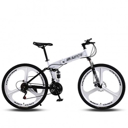ZL 24 Geschwindigkeit Full Suspension MTB Fahrrad mit starken Feder Shock Geschwindigkeit, 26-Zoll-High Carbon Stahlrahmen 3 Spoke Wheels Folding Fahrrad Mountainbike (Farbe : Weiß)