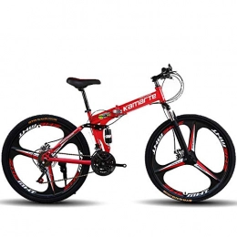 ZRZJBX Zusammenklappbare Mountainbike ZRZJBX Mountainbike, Gefaltet Mountainbike 3 Messer Rad Bikes Carbon Stahl Doppel Disc Bremse Sport Fahrräder Berg Fahrrad, 24”Red-21speed
