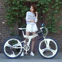 ZTIANR Fahrräder ZTIANR Folding Mountain Bike, 24 / 26 Zoll Portable-Gebirgsfahrrad Für Erwachsene 21 Geschwindigkeit Fahrrad-Volle MTB Suspension Mit 6-Speichen-Felgen Stilvolle, Weiß, 24 inches