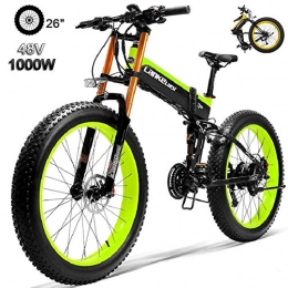 1000W Elektrisches Fahrrad 14.5AH / 48V-Lithium-Batterie 27 Geschwindigkeiten Fat Tire Elektro-Fahrrad Folding E-Bike Herren 26x4.0 Zoll Sport Mountain E-Bike für Erwachsene Green