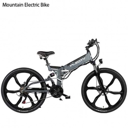 AISHFP Fahrräder AISHFP Faltbare Erwachsene Mountain elektrisches Fahrrad, 48V 10AH Lithium-Batterie, 480W Aluminiumlegierung-Fahrrad, 21-Gang, 26 Zoll-Magnesium-Legierung Integrierte Räder, Grau