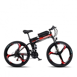 AZXV Fahrräder AZXV Electric Mountainbike, hochkaroskolisch faltbares MTB-Fahrrad, Federgabel, 21-Gang, 26-Zoll-Rad, Dual-Scheibenbremse rutschfest, für Erwachsene Herren Frauen Mountai Black red