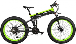 CNRRT 27-Gang-500-Watt-Falten-elektrisches Fahrrad 26 * 4.0 Fat Fahrrad 5 PAS-Hydraulik-Scheibenbremse 48V 10Ah-Abnehmbare Lithium-Batterieaufladung (schwarz grüner Standard, 500 W + 1 Ersatzakku)