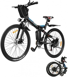 WIND SPEED Fahrräder E-Bike / Elektrofahrrad / E-Mountainbike, 26 Zoll Erwachsene Faltbar E-Klapprad mit doppelten Stoßdämpfung Pedelec mit Abnehmbare 36V / 8Ah Batterie (Blau Schwarz, 26 Zoll)