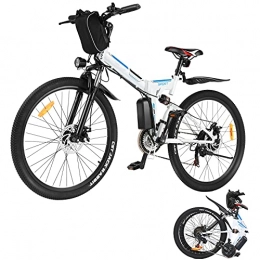 WIND SPEED Fahrräder E-Bike / Elektrofahrrad / E-Mountainbike, 26 Zoll Erwachsene Faltbar E-Klapprad mit doppelten Stoßdämpfung Pedelec mit Abnehmbare 36V / 8Ah Batterie (Blau Weiß, 26 Zoll)
