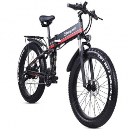 HAOYF Zusammenklappbares elektrisches Mountainbike HAOYF 1000W Klappbares Elektrofahrrad Mit 26 * 4, 0 Zoll Fat Reifen, Lithium-Ionen-Batterie (36 V, 250 W), 3 Fahrmodi, Premium-Vollfederung Und Hochwertige Ausrüstung, Rot