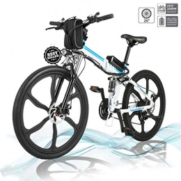 Hiriyt Fahrräder Hiriyt Faltbares E-Bike, 36V 250W Elektrofahrräder, 12.8A Lithium Batterie Mountainbike, 26 Zoll Große Kapazität Pedelec mit Lithium-Akku und Ladegerät (Weiß Blau)