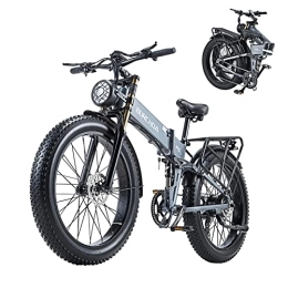 BURCHDA Fahrräder R5pro Elektro-Mountainbike, 66 x 10, 2 cm, Fat Tire Folding Elektro-Mountainbike, 48 V 17.5 Ah Abnehmbarer Akku, LCD-Display, 8 Gänge Elektrofahrrad (grau)