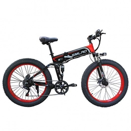 XHJZ Verbesserte Electric Mountain Bike 350W 26-Zoll-Fat Tire E-Bike 7 Beschleunigt Beach Cruiser Sport Mountainbikes Fullys, Lithium-Batterie,Rot