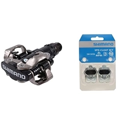 SHIMANO Pedali per mountain bike Shimano EPDM520L, Pedali MTB, 2 Pezzi, Nero & SM-SH56 Tacchette, Grigio