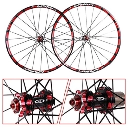 LHHL Ruote per Mountain Bike MTB Set Ruote Bici 26" / 27.5" Ruote per Mountain Bike Fresatura Trilaterale Cerchio in Lega Doppia Parete Mozzo in Carbonio Freno Disco QR 7-11Speed (Color : Red, Size : 26")