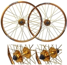 SJHFG Ruote per Mountain Bike Wheelset Set di Ruote for Biciclette da 20 Pollici, Doppia Parete MTB Rim Release Quick Release V-Brake Hybrid / Mountain Bike Hole Disc 7 8 9 10 velocità Road Wheel (Color : Gold)