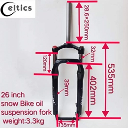 CELT er Pièces de rechanges CELT er Fourche électrique pour vélo - 26 x 4, 0 - Triple arbre - Sable - Neige - Plage - Vélo - Essieu de 135 mm - Noir - 1 pièce