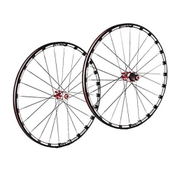 CTRIS Roues VTT Roues de vélo de montagne 26 / 27, 5 / 29 pouces à double paroi en alliage de frein à disque roulement scellé en fibre de carbone moyeu QR 7 / 8 / 9 / 10 / 11 24 trous (couleur : rouge, taille : 26 pouces)
