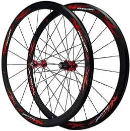 UPVPTK Roues VTT UPVPTK Wheelset 700C, Roues de vélo de Roue en Fibre de Carbone 40mm Mate de 20mm Largeur Convenable 7-12 Vitesses QR Wheelset de vélo de Montagne Wheels (Color : Red hub Red, Size : 700C)