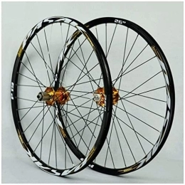SJHFG Roues VTT Wheelset 26 27.5 29"Roue de vélo de Montagne, Frein à Disque Double Couche Alliage Jante 32h 7-11Speed ​​hubs de Cassette QR Vanne Schrader Road Wheel (Color : Gold, Size : 27.5inch)