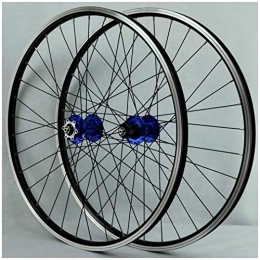 YSHUAI Pièces de rechanges YSHUAI Ensemble de roues de VTT pour roue de vélo de 66 cm, jante en alliage double couche avec roulement à disque scellé, frein à jante QR 7-11 vitesses, moyeu bleu 32H