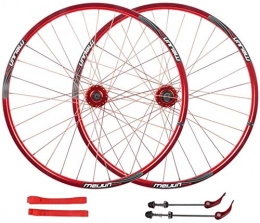 YSHUAI Pièces de rechanges YSHUAI Ensemble de roues de vélo VTT 66 cm avec frein à disque et jante en alliage à double paroi QR pour moyeu à cassette 7–10 vitesses 32H, rouge